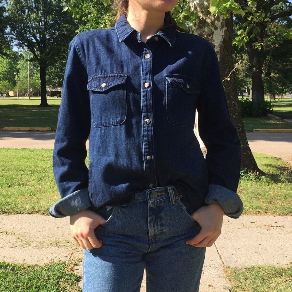Forever 21 dark jean button down shirt
